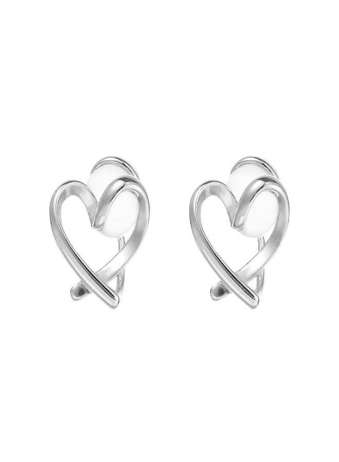 Izpack Cute Heart Clip On Earrings for Women 925 Sterling Silver Hollow Love Hearted Non Piercing Clip Earring Huggie Hoops Cuffs Minimalist Birthday Valentine's Day Jewelry Christmas Gifts - Image 1